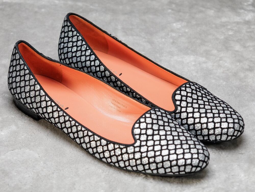 Via Spiga Edina Black Silver Glitter Ballet Flats Loafers Womens Size 9.5